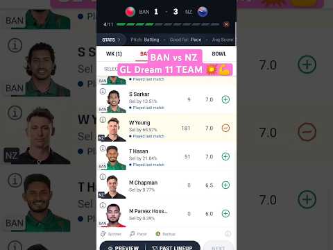 BAN vs NZ ODI Dream 11 TEAM #GL#dream #dream11prediction #cricketmatch #cricketlover