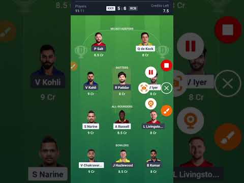 RCB vs KKR Fantasy Team Tips  Mega GL #dream  #dream11prediction #dream11team #megaglteam