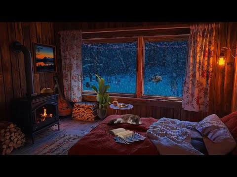 Rustic Winter Cabin | Fireplace and Snowstorm Sounds for Deep Sleep | Sweet Winter Wonderland