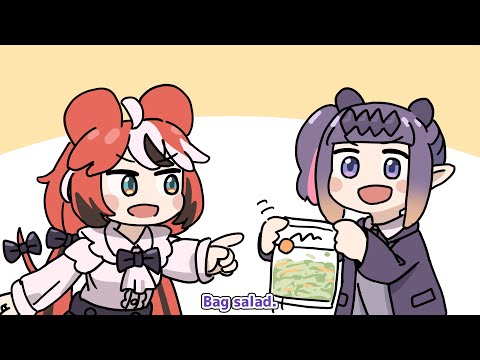 Ina's efficient salad eating method and Bae's sadness over it【Hakos Baelz/Ninomae Ina'nis/hololive】