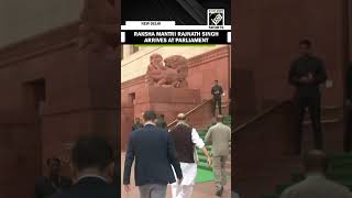 Defence Minister Rajnath Singh arrives at Parliament ahead of key discussions and sessions