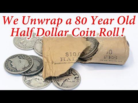 Coin Roll Hunting a 80 Year old Sealed Half Dollar Roll Full of 90% Silver Barber and Walking Libs!