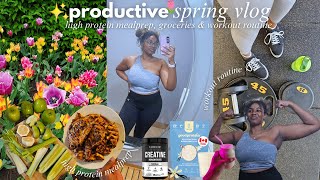 PRODUCTIVE SPRING VLOG🌷*high protein meals, grilled chicken & veggies, workout routine, locking in*