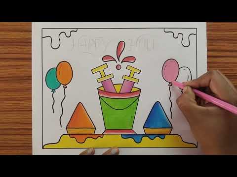 Holi Drawing Easy / Holi Drawing 2025 / How to Draw Holi Easy Steps / Happy Holi Drawing