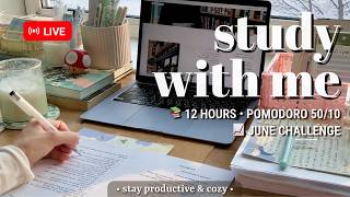 Challenge | 12 HOURS • Study With Me 🍃 Pomodoro 50/10 • Fireplace Sound for Best Focus