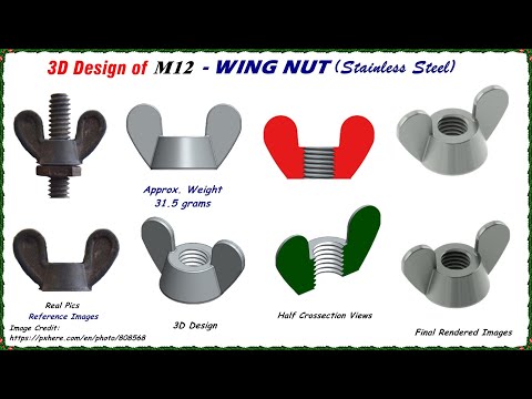 3D Design of a M12 Wing Nut, #3Dmodeling, #SolidEdge, #SolidWorks, #Creo, #Catia, #Mechanical