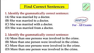Find Correct Sentence set-2 Important Grammar Questions | SSC CGL, CHSL, MTS & All Competitive Exams