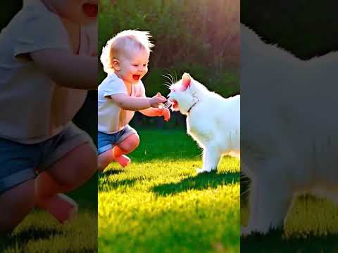 baby love with cat #cutebaby #baby #kids #dance #cartoon