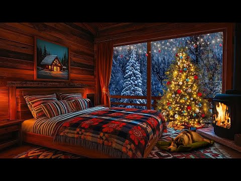 Cozy Christmas Cabin Ambience | Relaxing Blizzard with Fireplace Crackling | Winter wonderland