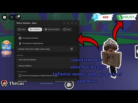 Roblox adopt me auto farm pets, autohatch eggs and more, infinite bucks and age potions script/hack