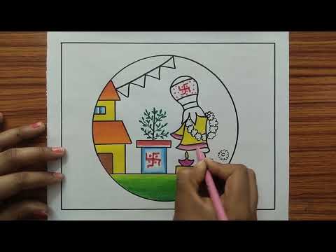 Gudi Padwa Drawing / Gudi Padwa Drawing Easy / Happy Gudi Padwa Drawing / Easy Drawing For Gudi