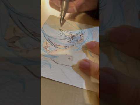 線描くだけの動画    ネイルしたくて爪伸ばしてますすみません💦 #イラスト #水彩 #アナログ
