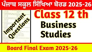 PSEB Class 12 Business studies Important Sample Paper full solution 2025-26