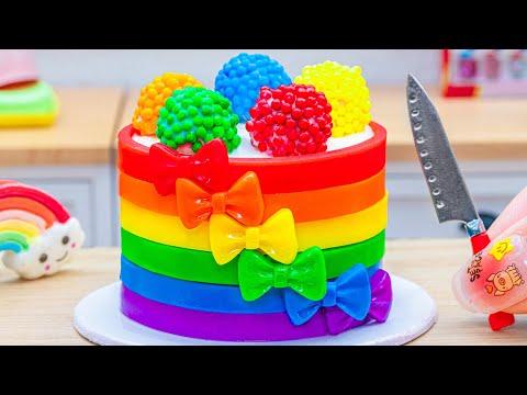 Rainbow Cake Fondant Bow Decorating 🌈Amazing Miniature Rainbow Chocolate Cake Recipe |Petite Baker