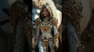 The Golden Huntress and Her Sacred White Lion 👑🦁