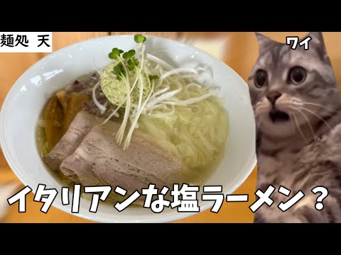 【白河ラーメン】会議を抜け出してイタリアンな特製塩ワンタンメンとライスをキメて幸せになった話【麺処 天】#猫ミーム #猫マニ