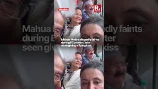 Protest Drama Unfolds: TMC MP Mahua Moitra ‘Faints’, Then Blows Flying Kiss at EC Protest