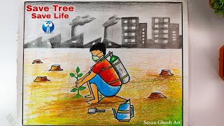 Save Tree Save Life Drawing 🌳💚 | Easy Poster Drawing for Students 🎨✨ | Environment Drawing