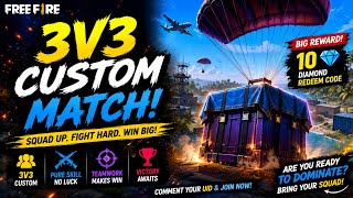 3v3 custom match! 🔥join now, 🎮#freefire #freefiremax #3v3 #custommatch #gaming #booyah #ffindia