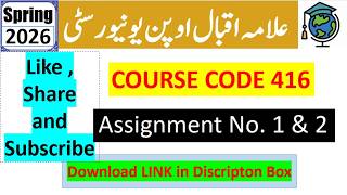 ⏩ AIOU Code 416 Solved Assignment No.1 & 2 Spring 2026 || Islamiyat || Bachelor BA/B.Com/ADP