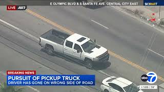 FULL CHASE: Police chasing suspect in pickup truck on 10 Freeway through Los Angeles