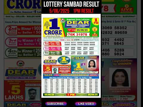 Nagaland State Dear Lottery Sambad Result Morning 1PM Result 5.06.2025