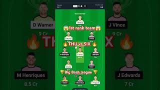 THU vs SIX Dream11 Team Prediction l Sydney Thundey vs Sydney Sixers #dream11 #thuvssix #bbl