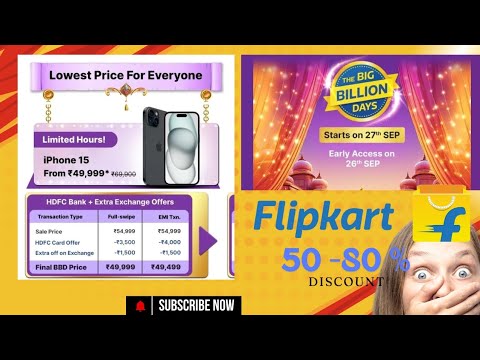 IPHONE 15 Sirf  ₹49,999.Flipkart BIG BILLION DAYS SALE. 50-80 % DISCOUNT.