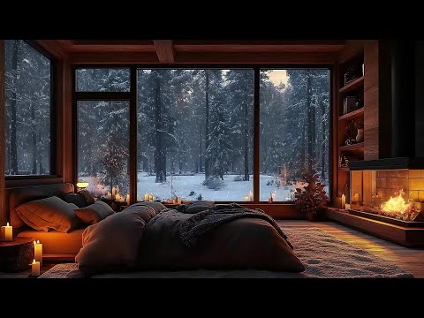 Snowy Cabin Escape ❄️ Slow Jazz Melodies and Fireplace Sounds for Deep Relaxation