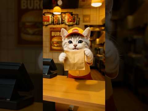 「むぎのハンバーガー店バイトの1日に密着」#cat #バイト #マンチカン #cute #動物 #猫 #shorts