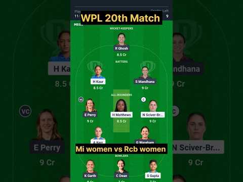 MI-W vs RCB-W 20th Wpl Match Prediction | Mi vs Rcb Dream11 Team |#short #miwvsrcbw