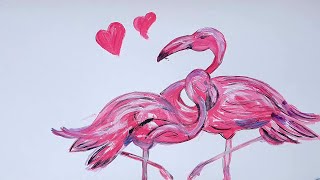 Acrilic Painting  🎨 PINK FLAMINGO 🎨| How to Draw | Magic Paintings | Relaxing Music