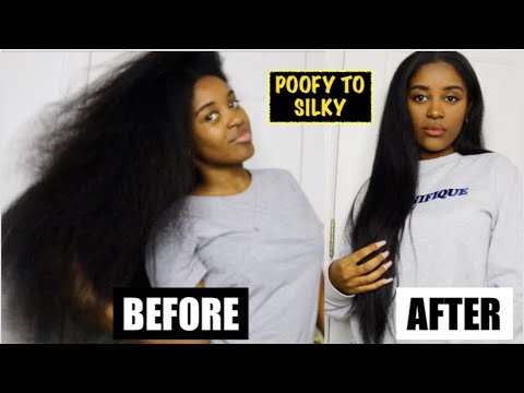 POOFY TO STRAIGHT | Straight Hair Routine