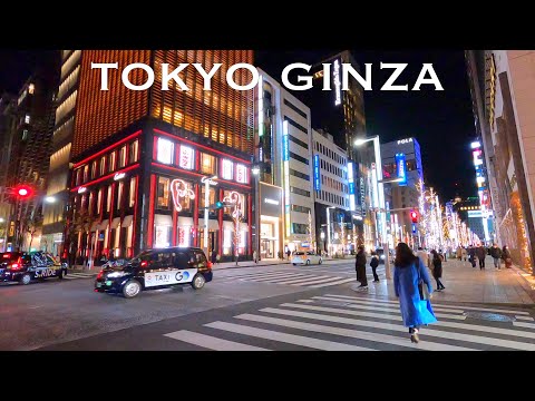 4K Japan Walk - Night Shopping Street  in Tokyo Ginza