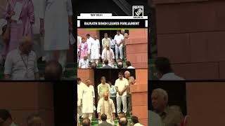 Defence Minister Rajnath Singh leaving Parliament after adjournment