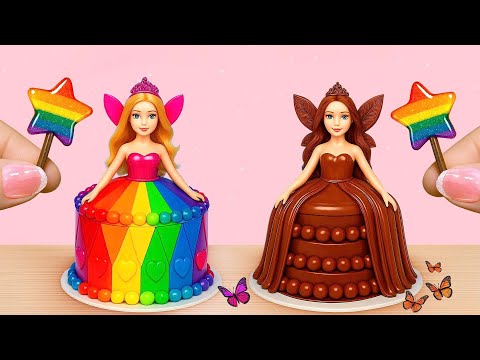 How to Make Mini Princess Cakes | Rainbow Cake VS Chocolate Cake Comparison [4K video]