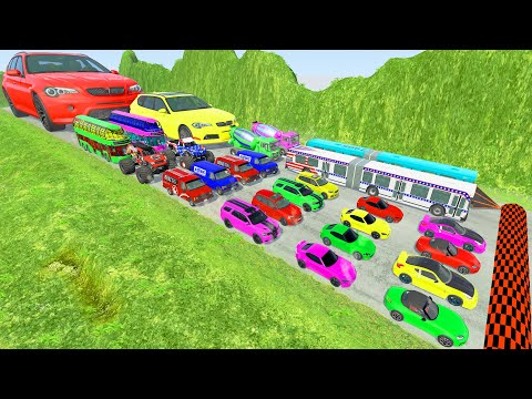 HT Gameplay # 68 | Big Trucks & Small Cars vs Speed Bumps & Cars Crash Giant Potholes vs Deep Water