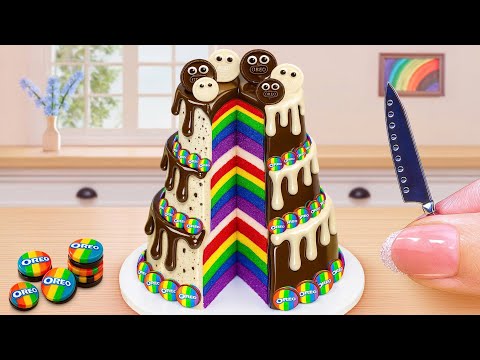 Rainbow Layers Cake Recipe With Oreo Chocolate | Satisfying Mini Rainbow Cake Decorating Ideas