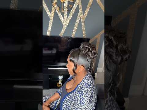 90’s messy up-do 🥰 #messybun #updo #ponytail #fringe #weave #bun #classystyle  #hairup