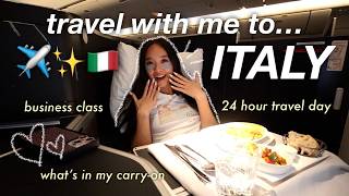 travel with me to italy ✈️✨🇮🇹 24 hour travel day, business class, & what's in my carry-on bag!
