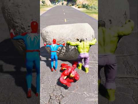 GTA V: SPIDER-MAN AND HULK SAVE IRONMAN FROM STUCK ON GIANT ROCK #shorts #gta