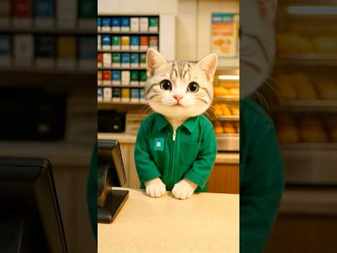 「むぎのコンビニバイトの1日に密着」　#猫 #動物 #バイト #コンビニ #cat  #マンチカン #仕事