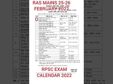 RPSC EXAM CALENDAR 2022    RAS MAINS EXAM FEBRUARY 2022