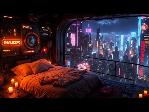 Futuristic Escape – Relaxing Cyberpunk Rain Over A Cozy Loft | For Sleep, Study, Or Relaxation | ...