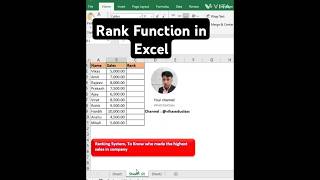 #youtubeshorts #shorts. Rank function in Excel. #exceltips