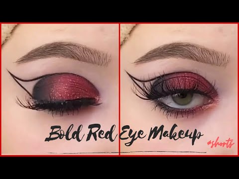 Bold Red Eye Makeup Tutorial |Glitter Eye Makeup| Glitter Eye Makeup For Party |Step By Step #shorts