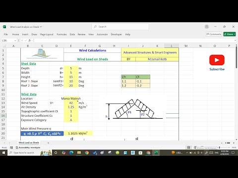Lect 18A  Wind load Analysis on Sheds | Tuorial  | Excel Sheet
