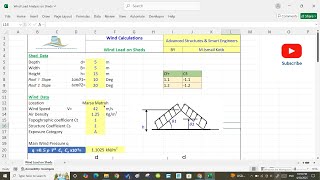 Lect 18A  Wind load Analysis on Sheds | Tuorial  | Excel Sheet