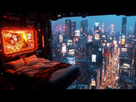 Cozy Night Escape: Rain And Ambient Sounds | Deep Sleep In A Cyberpunk Bedroom High Above The Cit...
