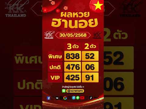 ตรวจผลหวยฮานอย งวดประจำวันที่ 30 พฤษภาคม 2568